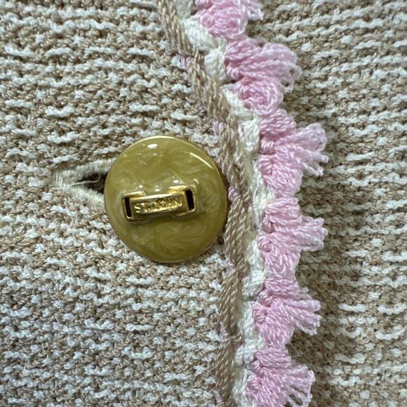St. John Collection Knit Suit Set Beige Pink Tweed Blazer Jacket Skirt SZ 12 - Picture 10 of 16